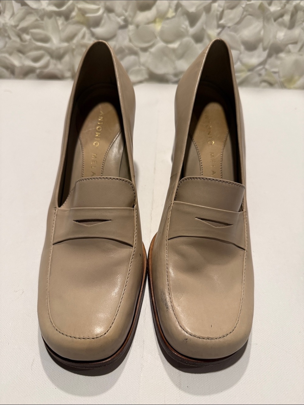 ANTONIO MELANI Beige Leather Penny Loafers - Women's